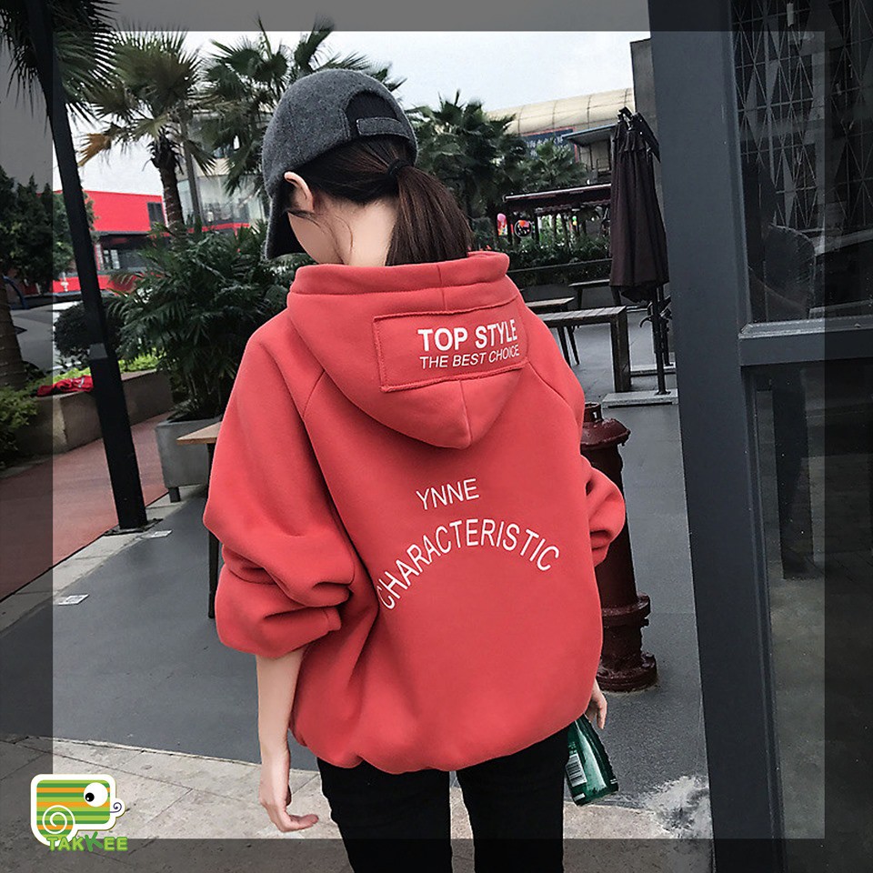 ÁO HOODIE ÁO NỈ BÔNG THU ĐÔNG THÊU CHỮ NGỰC DÁNG RỘNG