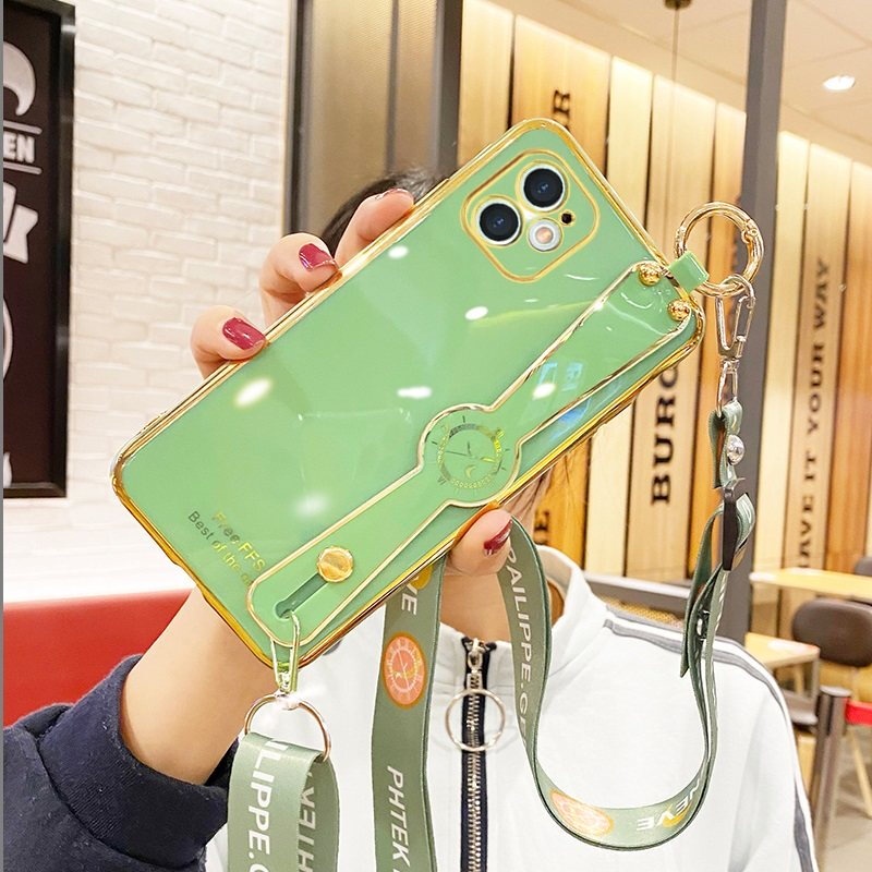Ốp Điện Thoại Dẻo Đính Đá Sang Trọng Kèm Dây Đeo Cổ Cho iPhone 11 12 13 Pro Max case 7 Plus 6 Plus 7 8 6S Plus X XS XR Max