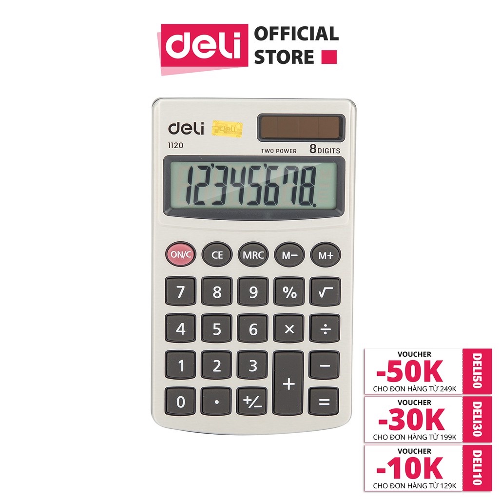 Máy Tính Cầm Tay Kỹ Thuật 8 Số Deli - Ghi đậm - E1120 - Bỏ Túi Tiện Dụng - Văn phòng phẩm PP