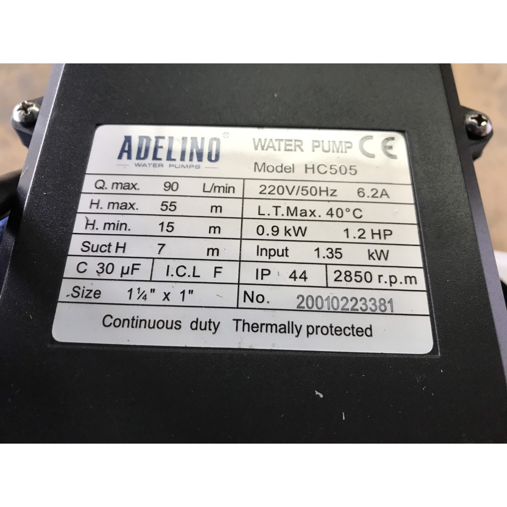 Máy bơm nước tăng áp 1 pha Adelino 0.9KW 1.2HP HC505