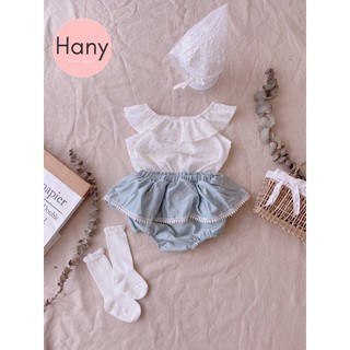 Set Áo trễ vai Hoa Nhí + Quần váy xanh