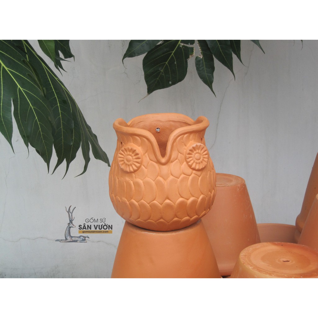 Chậu Treo Gốm Đất Nung Hình Cú - Gốm Sứ Sân Vườn - GSSV