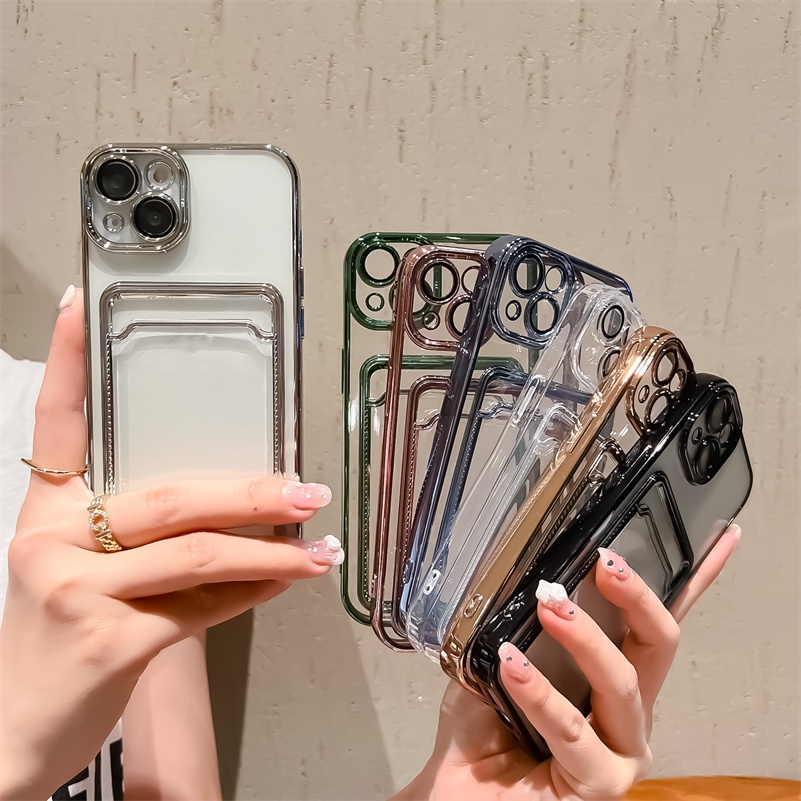 Ốp Điện Thoại TPU Mềm Trong Suốt Mạ Điện 6D Có Ngăn Đựng Thẻ Cho iPhone 13 12 11 Pro Max X Xr Xs Max SE 8 7 6 6s Plus