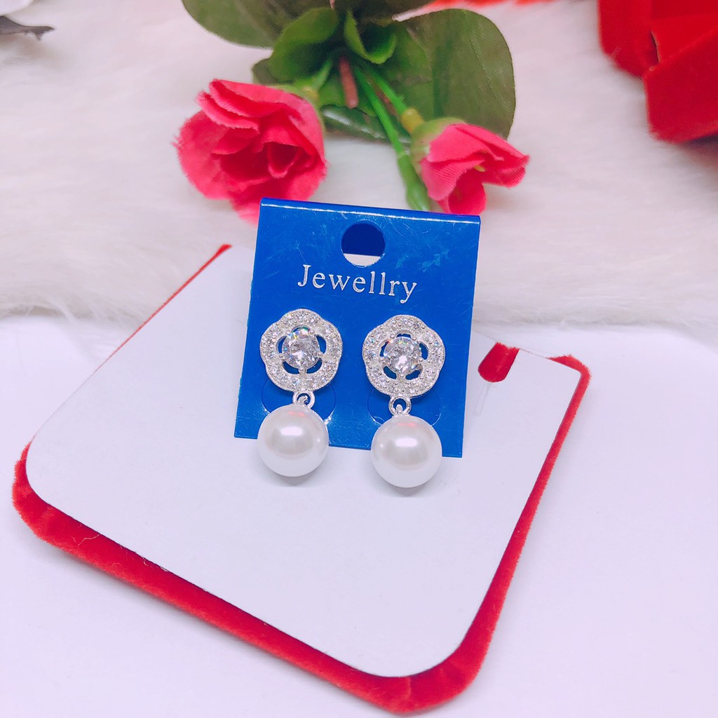 Bông tai hoa gắn hạt xinh xắn LINH MIU SILVER