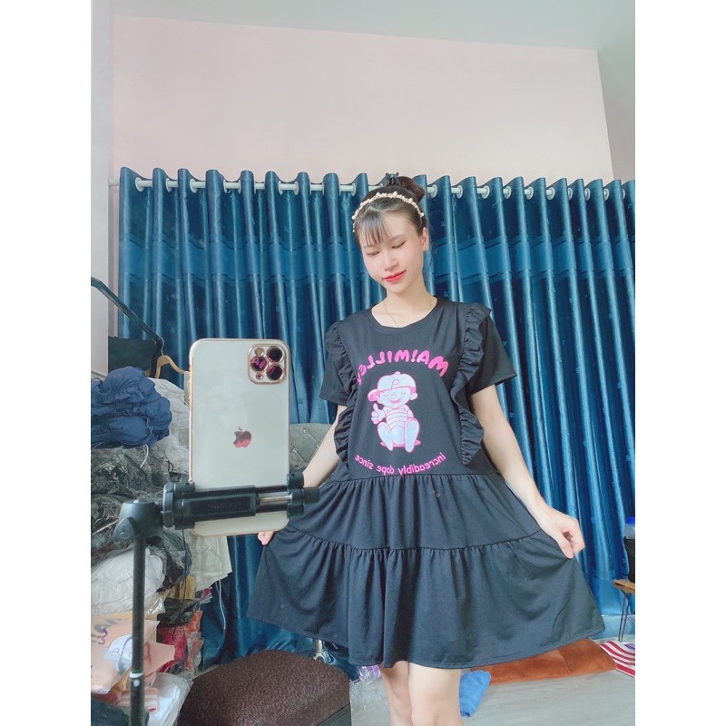 váy baby doll hoạ tiết em bé