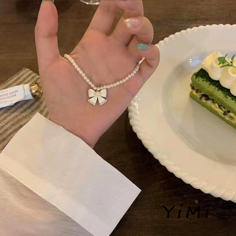 Vòng cổ Mặt Hình Nơ Đính Ngọc Trai Phong Cách Thời Trang 2022