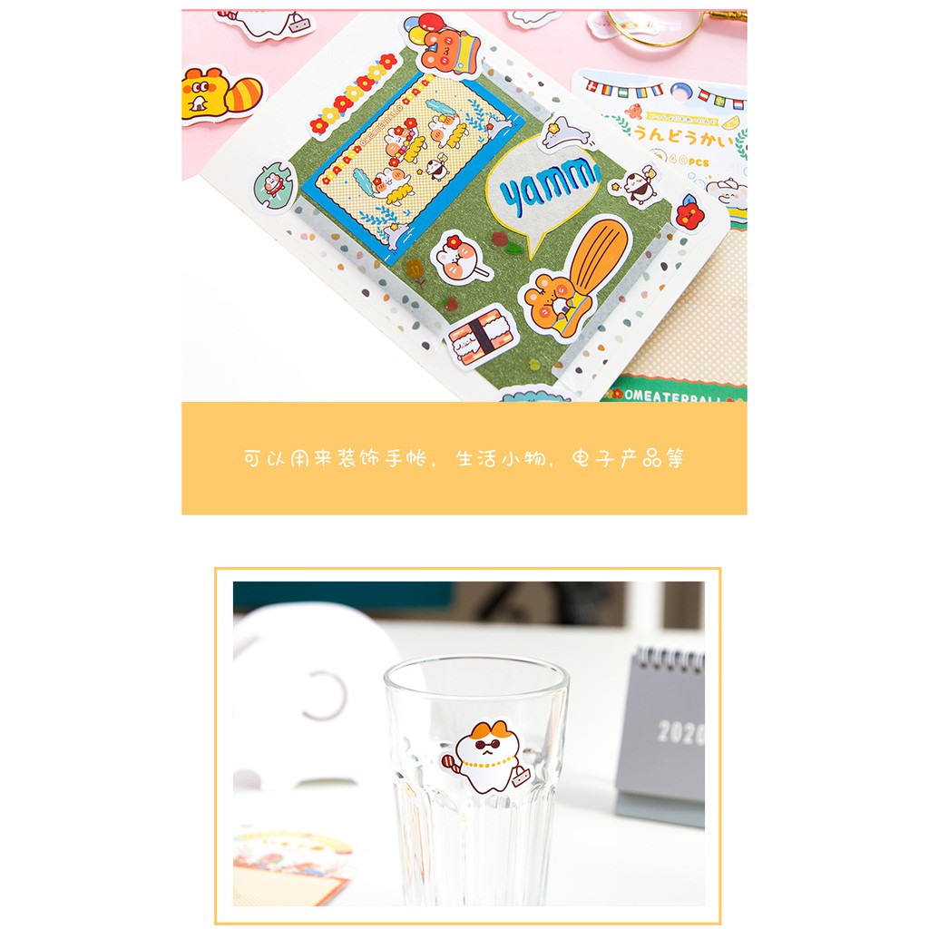Set 40 Sticker Gấu Thỏ Cầu Vồng Meaterball Dễ Thương
