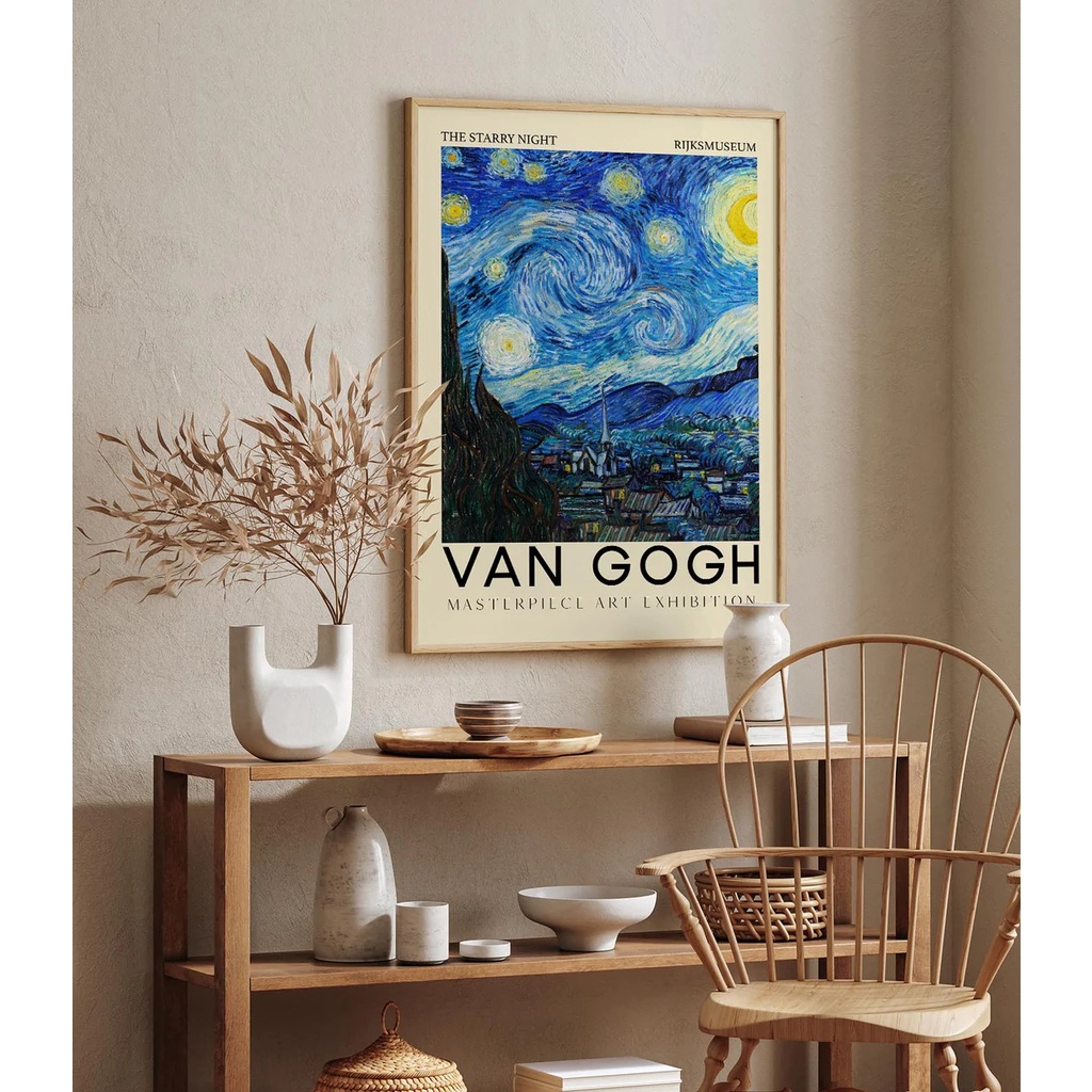 Tranh treo tường canvas trang trí hình tranh trừu tượng của Van Gogh đã có khung