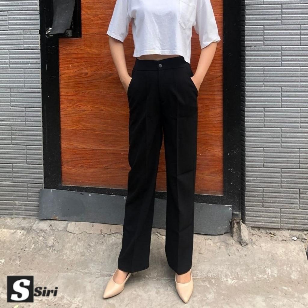 Quần tây ống rộng nữ đi học đi làm công sở kiểu dáng Hàn Quốc màu đen
