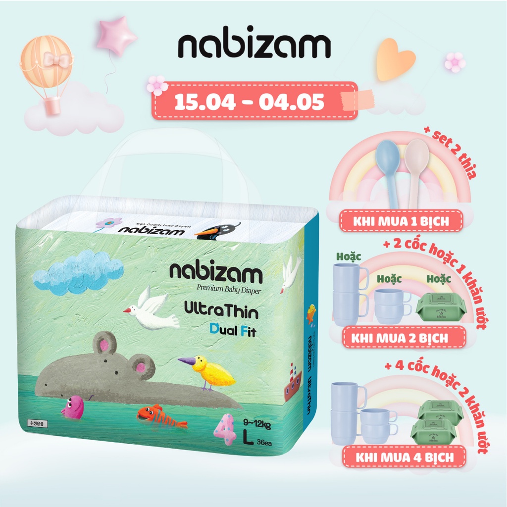 Tã/Bỉm Quần Nabizam Ultra Thin Nội Địa Hàn Cao Cấp Size L Cho Bé Từ 8-13kg, 30 miếng