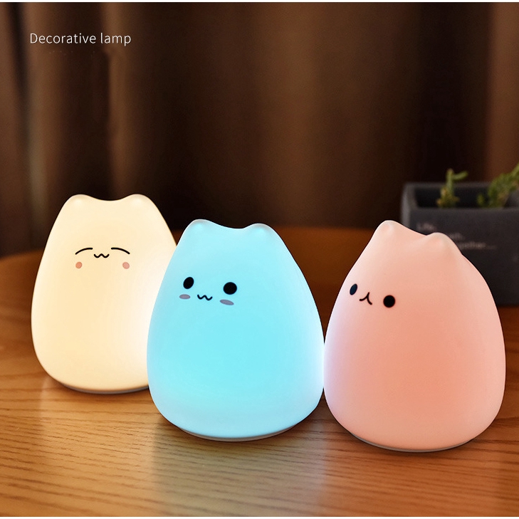 Colorful Silicone Cute Cat LED Night Light Tap Sensor Control Lighting Good Decor Lamp for Baby Bedroom