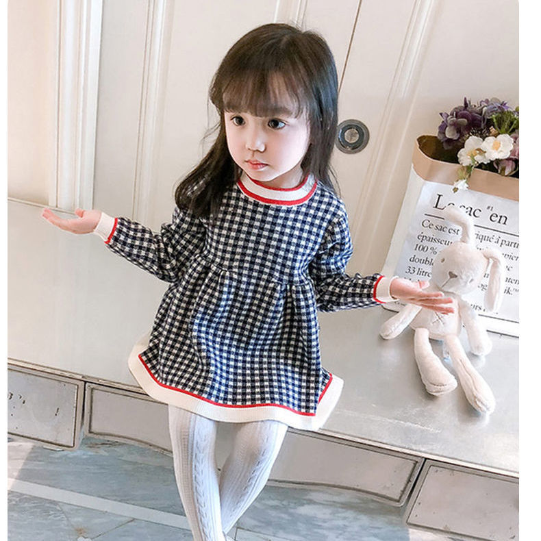 Đầm len sọc caro xinh xắn cho bé gái