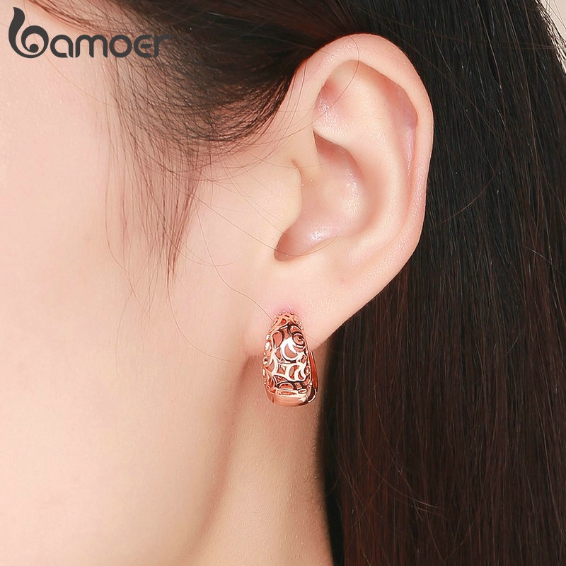 Đôi bông tai BAMOER hình hoa rỗng thời trang dành cho nữ