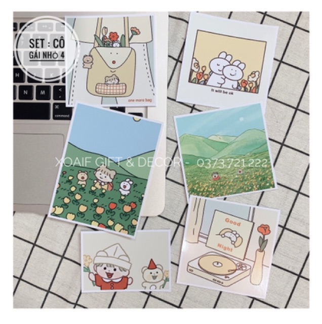 Set postcard thiệp CÔ GÁI NHỎ có sẵn decor trang trí phòng cực xinh