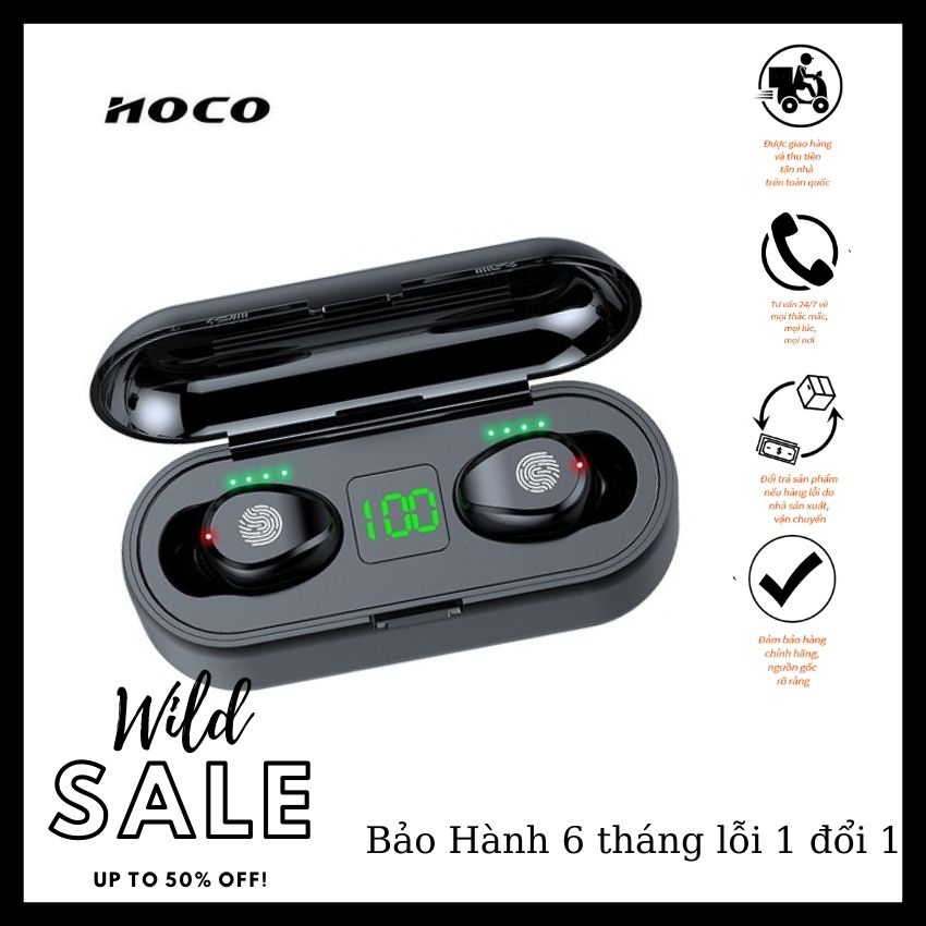 ai nghe Bluetooth AMOI F9 TWS 5.0 2021 QUỐC TẾ cảm ứng chống nước IPX5, chống ồn tích hợp sạc dự phòng