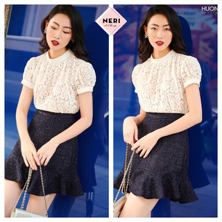 Áo ren trắng nữ chất mát không lộ, áo sơ mi nữ cao cấp thời trang sang chảnh - Áo nữ ren tay ngắn phồng kiểu nữ đẹp