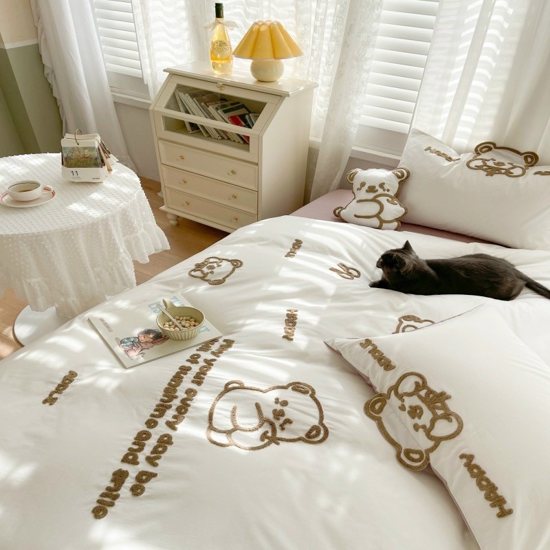 Set Chăn Ga Cotton Linen IGUN BEDDING Hoạt Hình Tặng Kèm Gối Bông