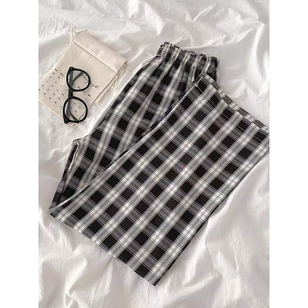 Quần Kẻ Sọc Caro dáng suông ống rộng Phong Cách Hàn Quốc | BigBuy360 - bigbuy360.vn
