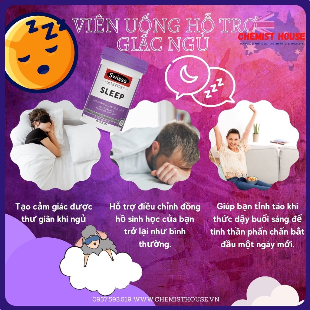 [Hàng chuẩn Úc] Viên uống hỗ trợ giấc ngủ Swisse Sleep Support DATE 2023