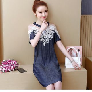 Đầm suông denhim phối ren