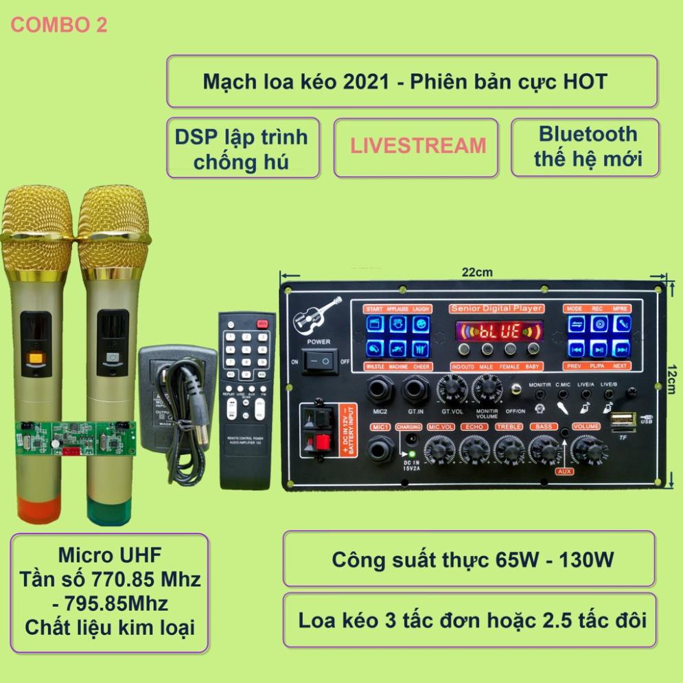 Mạch loa kéo LIVESTREAM DSP lập trình chống hú IC MD9840 công suất 130W kèm mic kèm micro