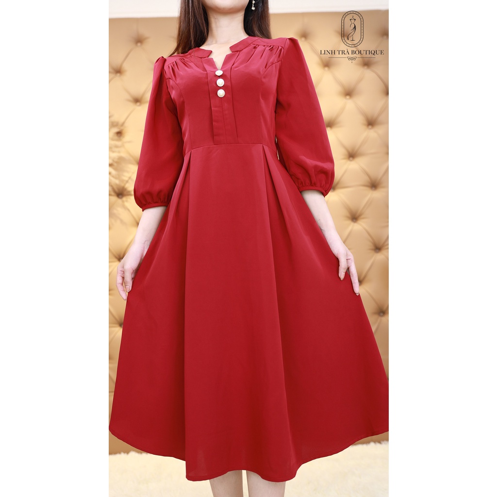 Đầm Suông Trung Niên Linh Trà TM251 Vải Cotton Cao Cấp Cho Mẹ