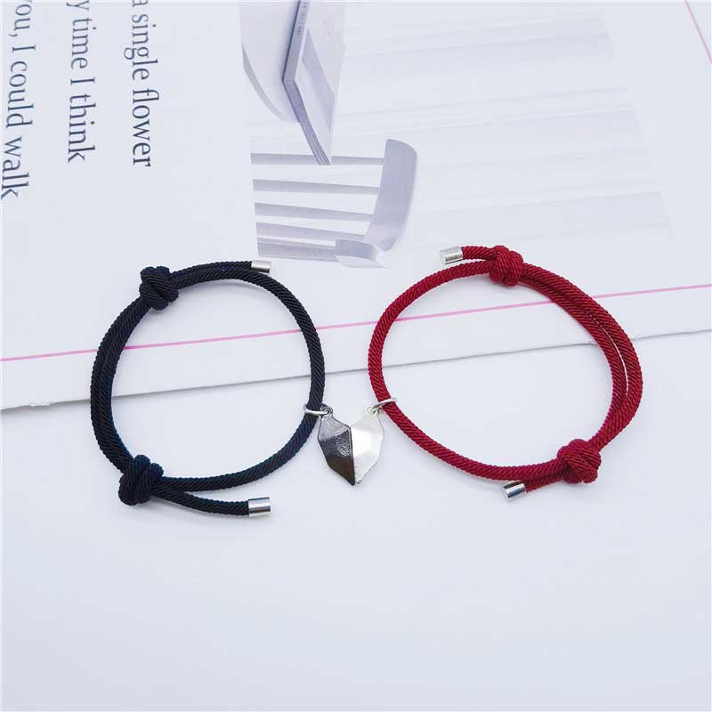 XiaoboACC Vòng Tay Mặt Đá Từ Tính Hình Trái Tim Màu Trắng Đen Có Thể Điều Chỉnh Cho Cặp Đôi