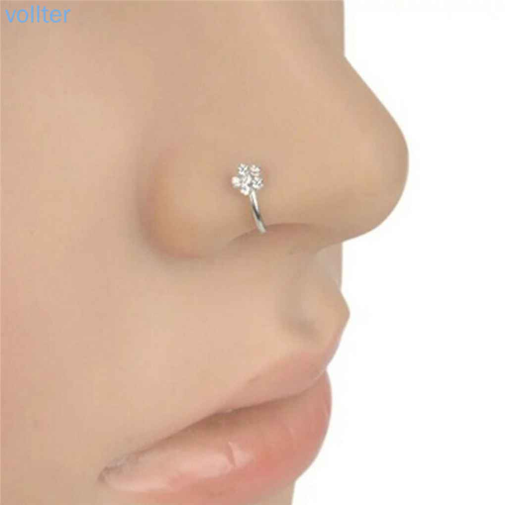 VOLL Rhinestone Flower Fake Hoop Nose Ring Punk Fake Lip Clip Girl Nostril Hoop Ear Hoop Ring Body Jewelry