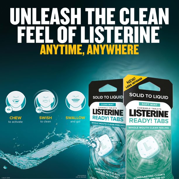 Kẹo Listerine thơm miệng Ready! Tabs Chewable Tablets (Vĩ 8 viên)