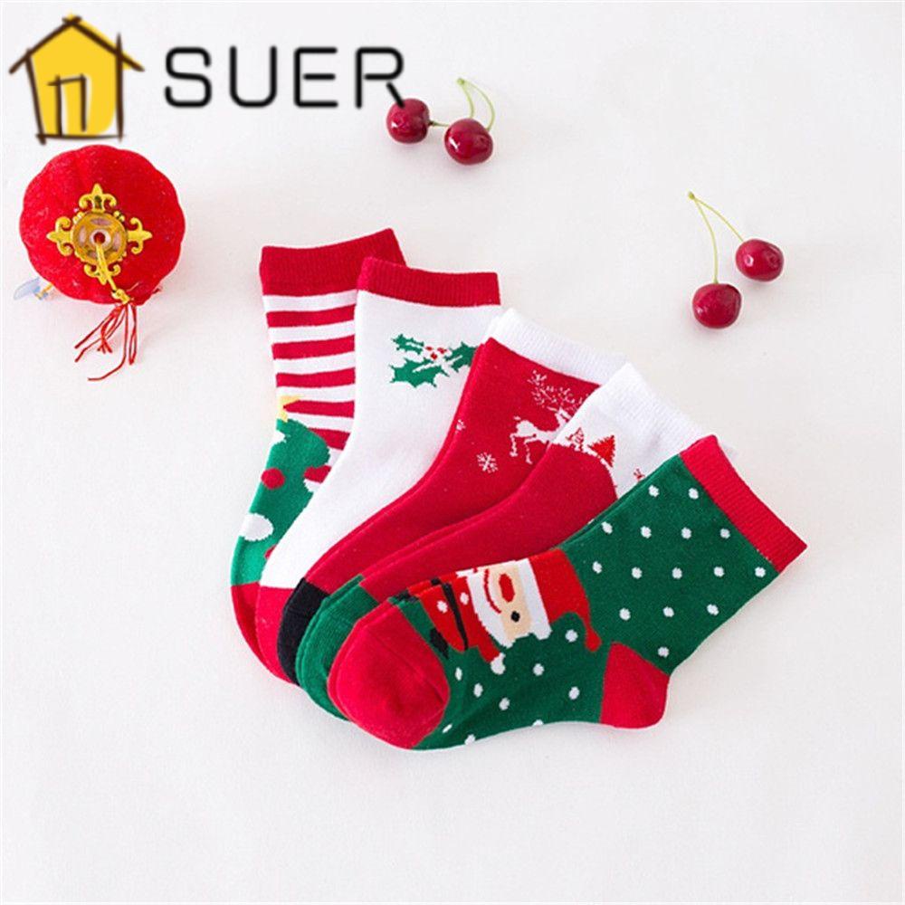 Set 5 Đôi Tất Cotton Chống Trượt Họa Tiết Giáng Sinh Năm Mới