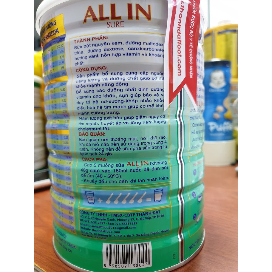 Sữa bột dinh dưỡng ALL IN SURE CANXI lon 900g