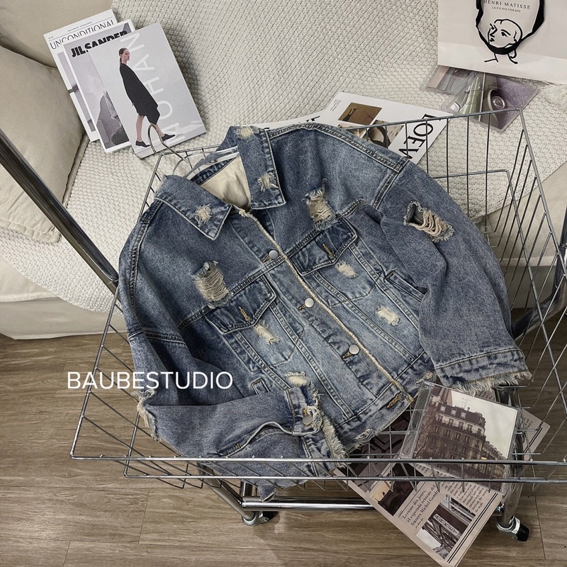 𝘽𝘼𝙐𝘽𝙀𝙎𝙏𝙐𝘿𝙄𝙊 Áo khoác bò rách đẹp xỉuuuu KAN