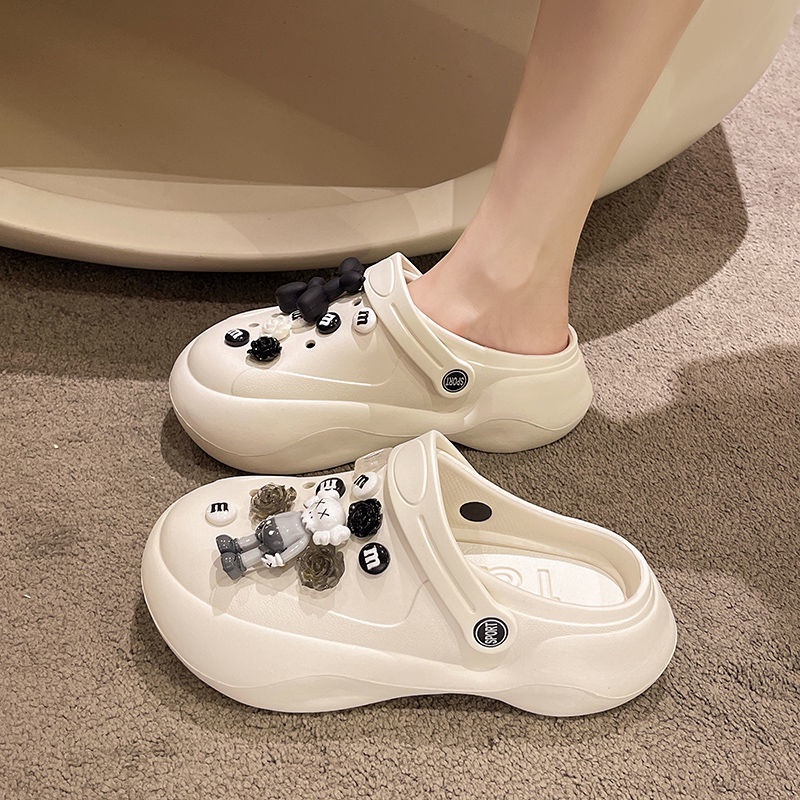 Lingmeisnow Dép Sandal Đế Dày Hai Lỗ Chống Trượt Phong Cách Hàn Quốc Thời Trang Mùa Hè Đi Biển Cho Nữ