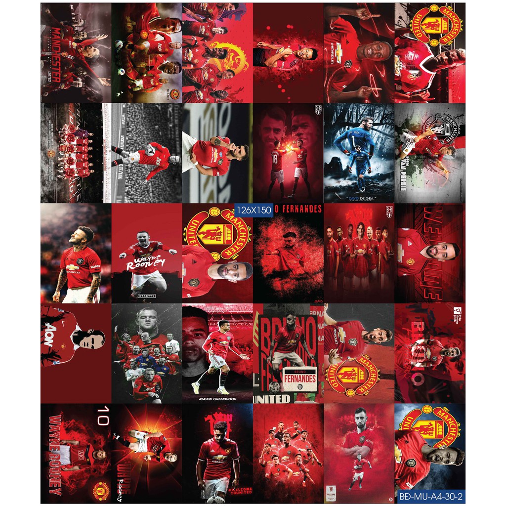 Combo Set 50 tờ decal dán tường chống thấm cầu thủ pogba rooney de gea của MU