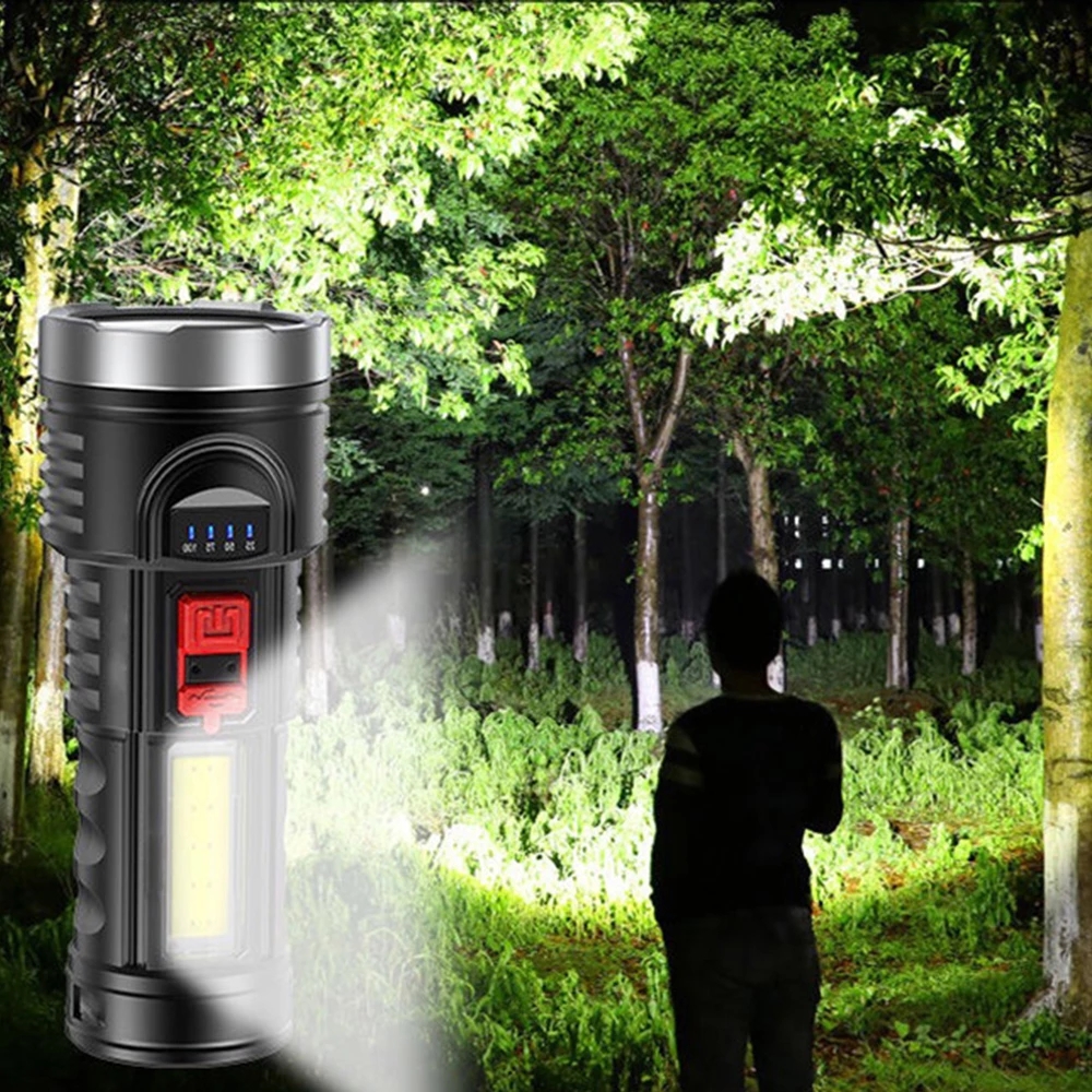 Đèn pin led xenon cob có pin sạc usb chống nước có đèn bên ánh sáng mạnh