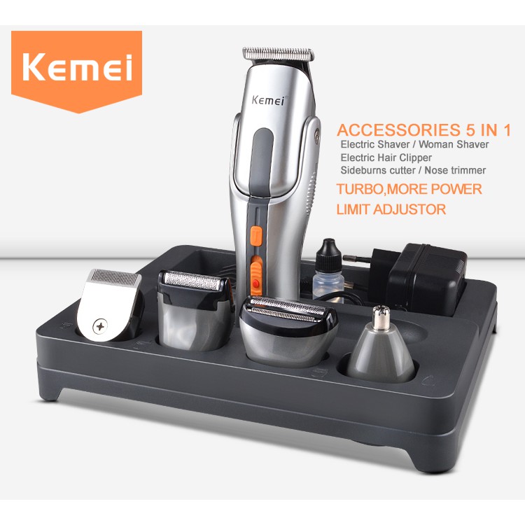 Tông đơ cắt tóc cạo râu điện không dây Kemei KM-680A 5 trong 1 đa năng có thể điều chỉnh và sạc lại