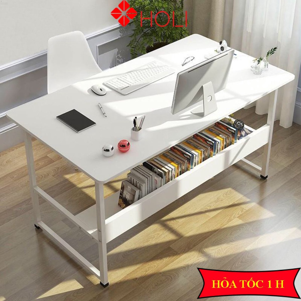 Bàn làm việc học tập HOLI mặt bàn bo góc và định vị 4 lỗ bắt ốc dễ tháo lắp, chân sắt sơn tĩnh điện mặt gỗ MDF cao cấp