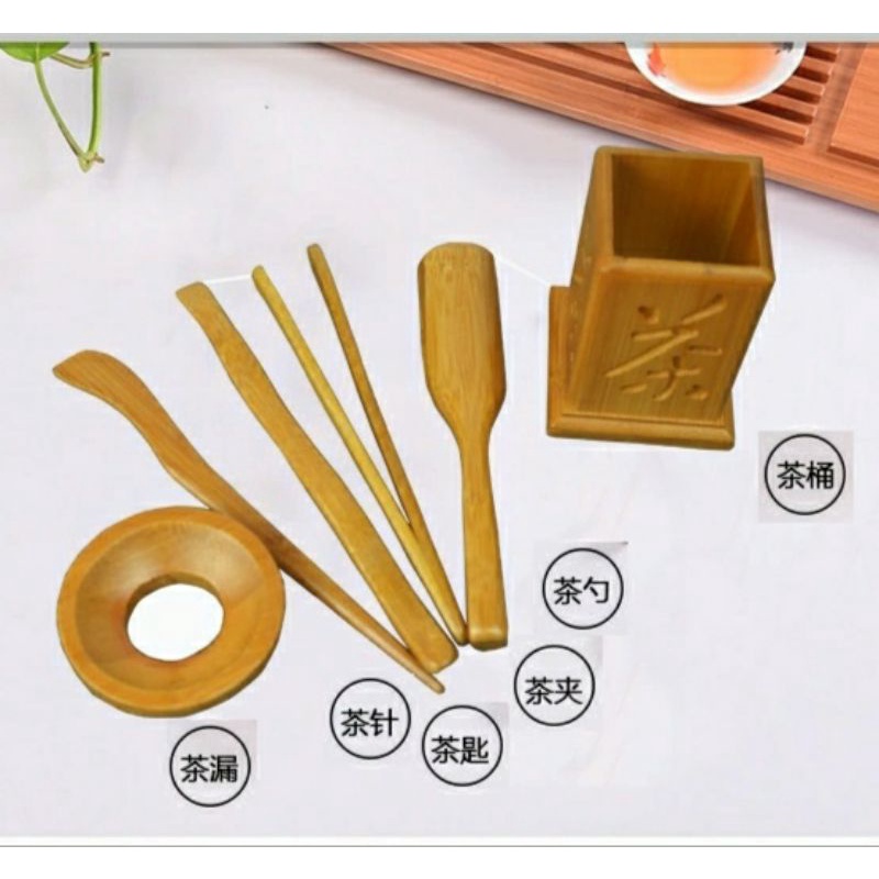 Combo bộ dụng cụ pha trà,6 miếng lót ly chén kèm hộp đựng chất liệu gỗ tre sang trọng