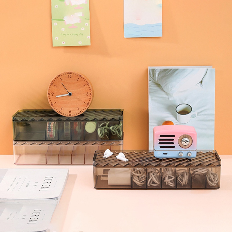 Hộp Đựng Dây Cáp Sạc / Tai Nghe Để Bàn Bằng Nhựa Trong Suốt Đa Năng