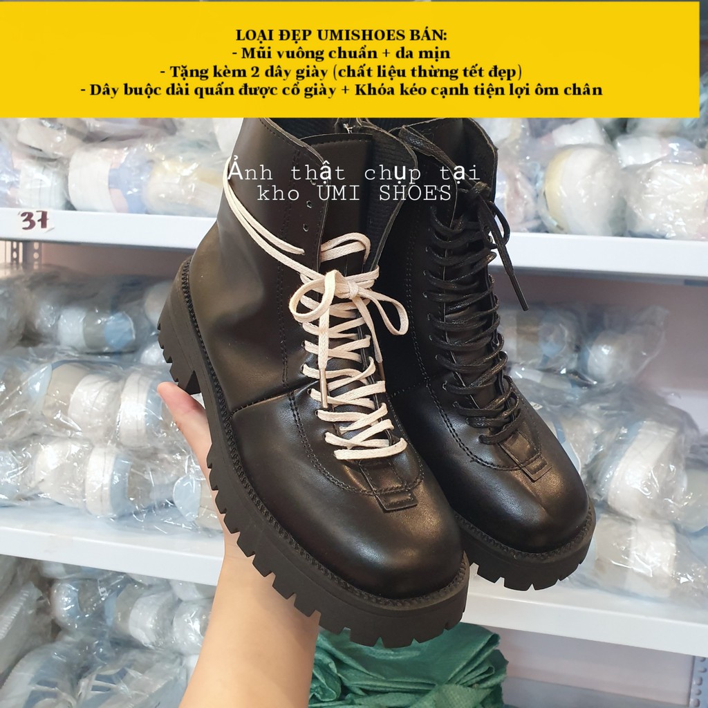 [TẶNG DÂY] Boots ulzzang nữ cao cổ 2 dây đen/trắng đế cao hot mới đẹp đơn giản ôm chân xinh đi chơi tết noel buộc dây