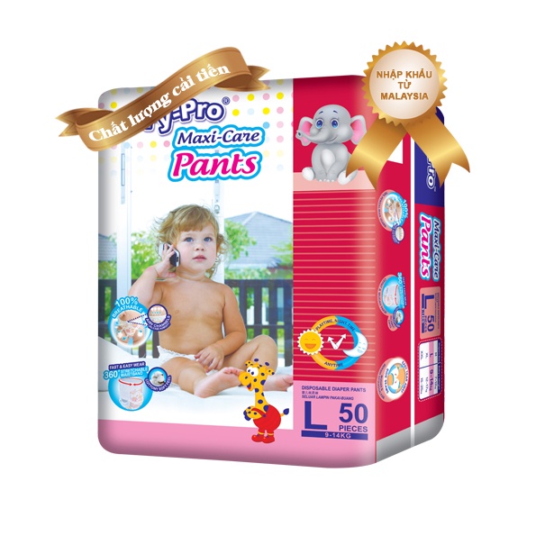 [MKB Gift] Tã/bỉm quần Dry-Pro siêu thấm hút nhập khẩu Malaysia size L (9kg - 14kg) - Gói 50 miếng