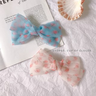 Kẹp nơ organza họa tiết quả đào