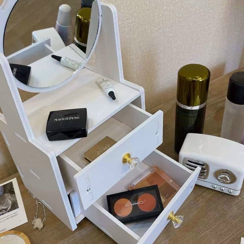 [HCM]Tử Đựng Mỹ Phẩm Mini – Đựng Đồ Dùng Cá Nhân Tai Mèo Kèm Gương 2 Tầng Tiện Lợi