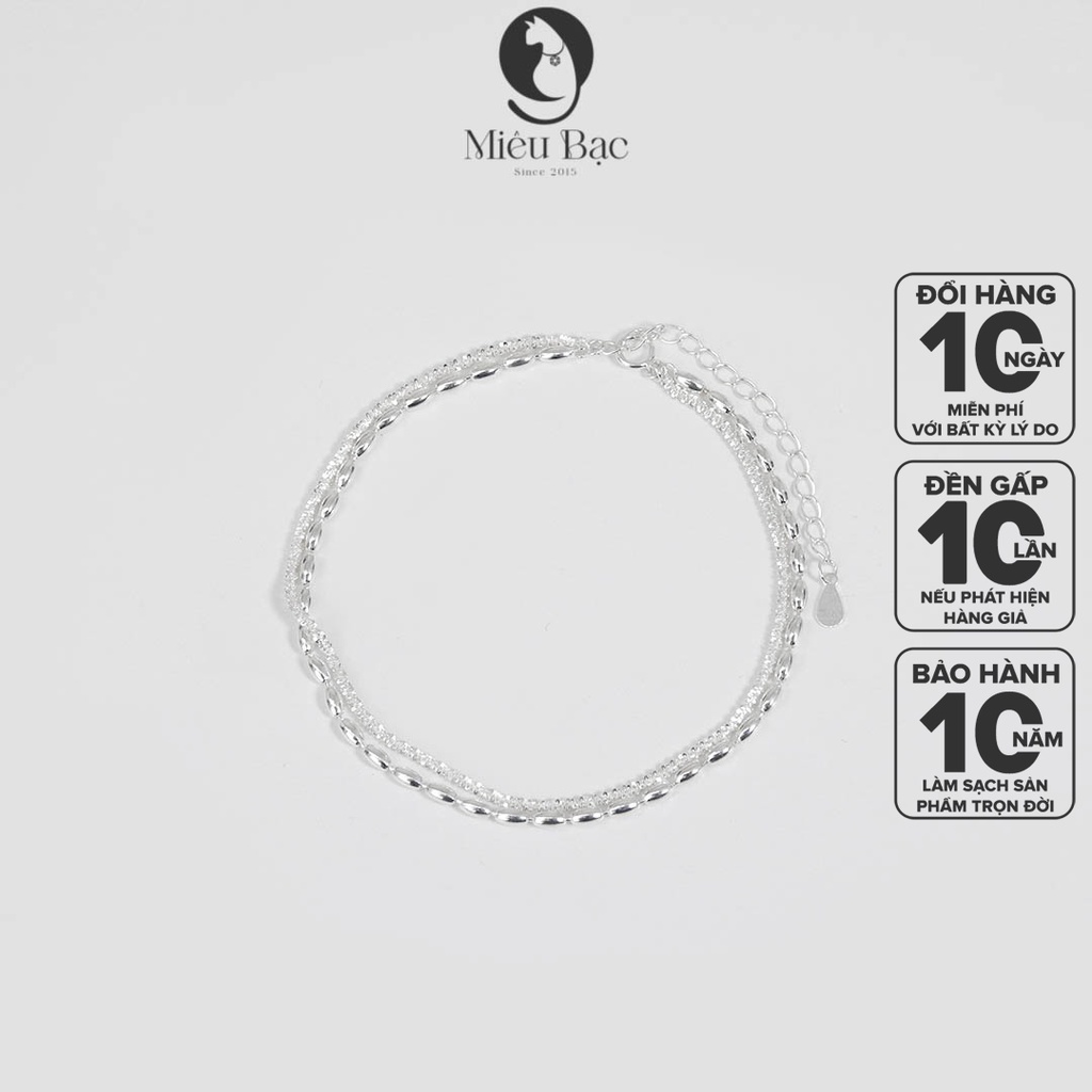 Lắc chân 2 dây óng ánh bi tròn chất liệu bạc 925 thời trang phụ kiện trang sức nữ Miêu Bạc L500306