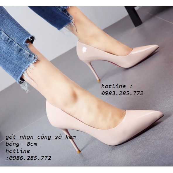 - Giày công sở gót nhọn 9 cm kem bóng