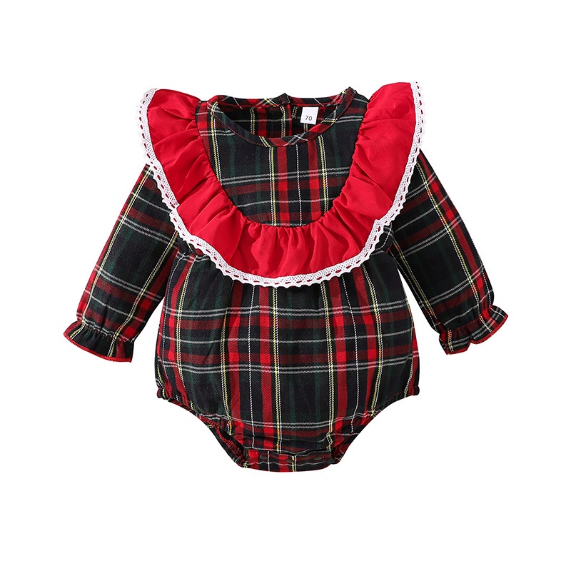Body bé gái đồ sơ sinh từ 0 đến 24 tháng In Caro Đỏ Giáng Sinh Dành bodysuit liền thân mùa hè tay dài tay áo cho bé trẻ em