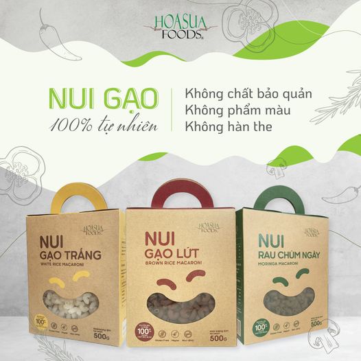 Nui gạo lứt/trắng/rau chùm ngây Hoa Sữa 500g