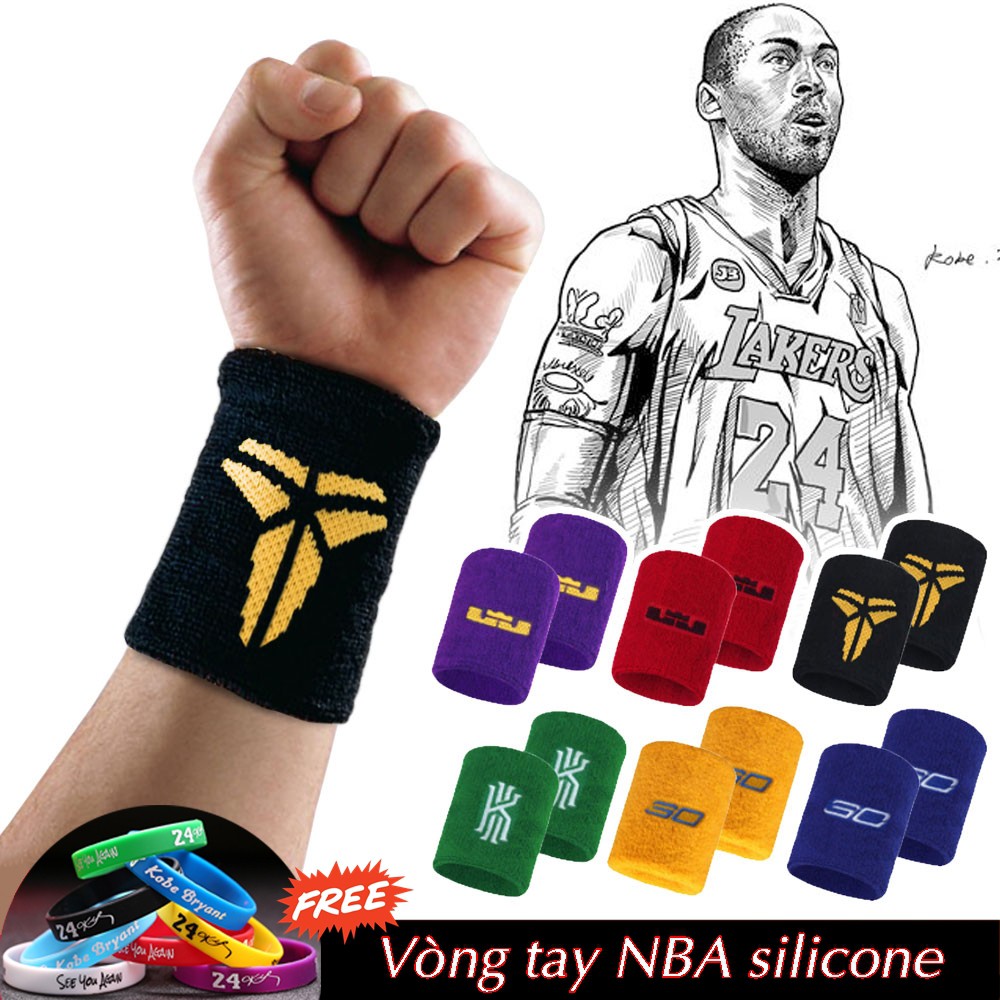 Băng Cổ Tay Bóng Rổ NBA Thấm Mồ Hôi Bảo Vệ Cổ Tay Logo Kobe, Irving, James, Hardan, Curry, Durant, Jordan, Giannis