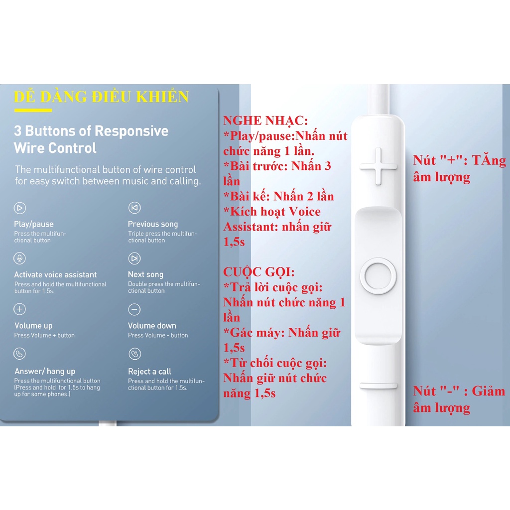 Tai nghe nhét tai có mic chân cắm type C Baseus Encok C17