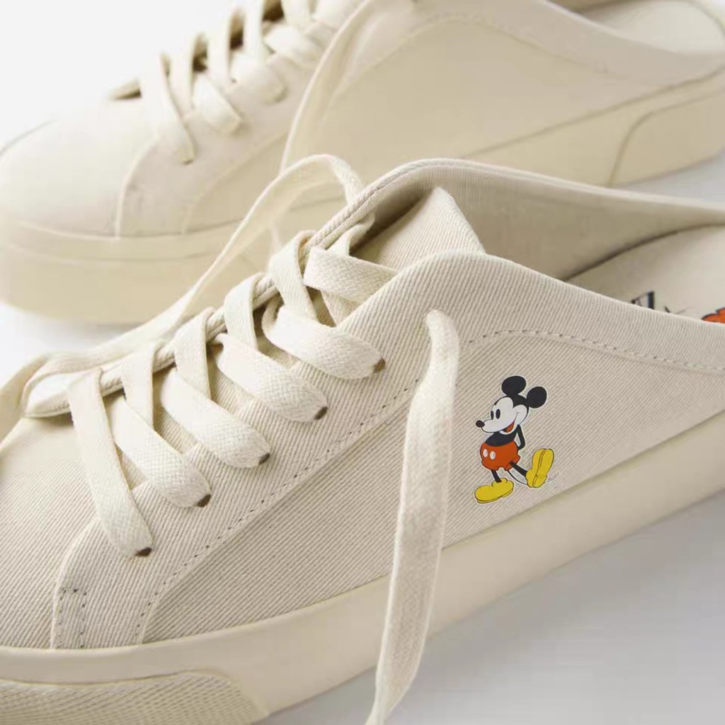 [Fullbox] Giày sục, hở gót, giày đạp gót Zara in hình Chuột Mickey Disney màu trắng sữa，màu đen hot trend 2021